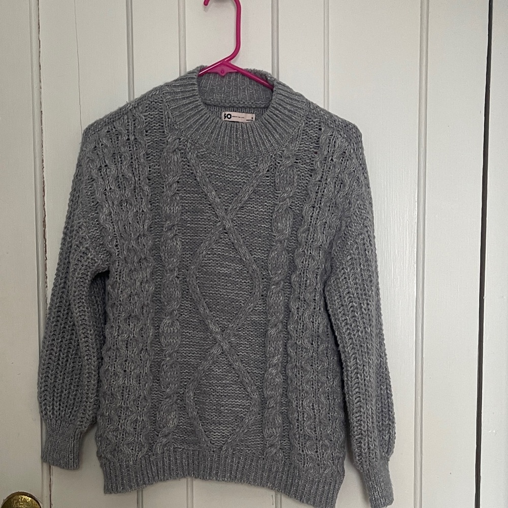 SO Gray Cable Knit Turtleneck Sweater